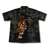 90s black Japanese tiger print short-sleeve shirt