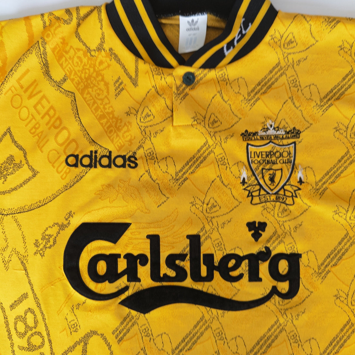 1994-95 yellow Liverpool Adidas shirt, retroiscooler