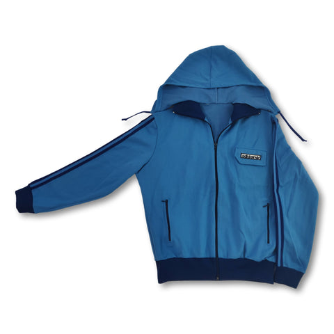 70s blue Adidas hooded track jacket