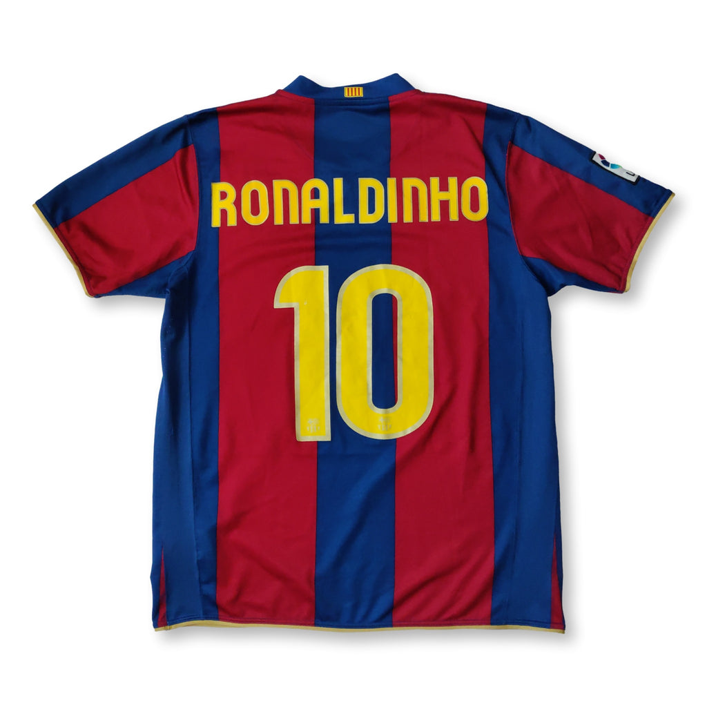 2007-08 blue and red FC Barcelona Nike Ronaldinho #10 shirt, retroiscooler