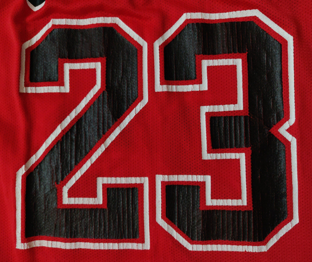 1996-97 red Champion Chicago Bulls Jordan #23 basketball jersey, retroiscooler