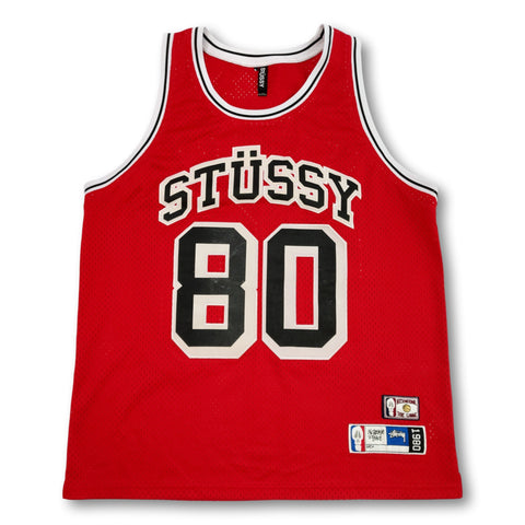 Red Stussy 80 Skulls basketball jersey