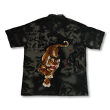 90s black Japanese tiger print short-sleeve shirt